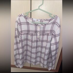 GAP Girls Plaid Long Sleeve Blouse Pink Gray Size 8 M Button Front